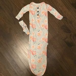 Gigi and Max floral 3 button ruffle knot gown and headband bow